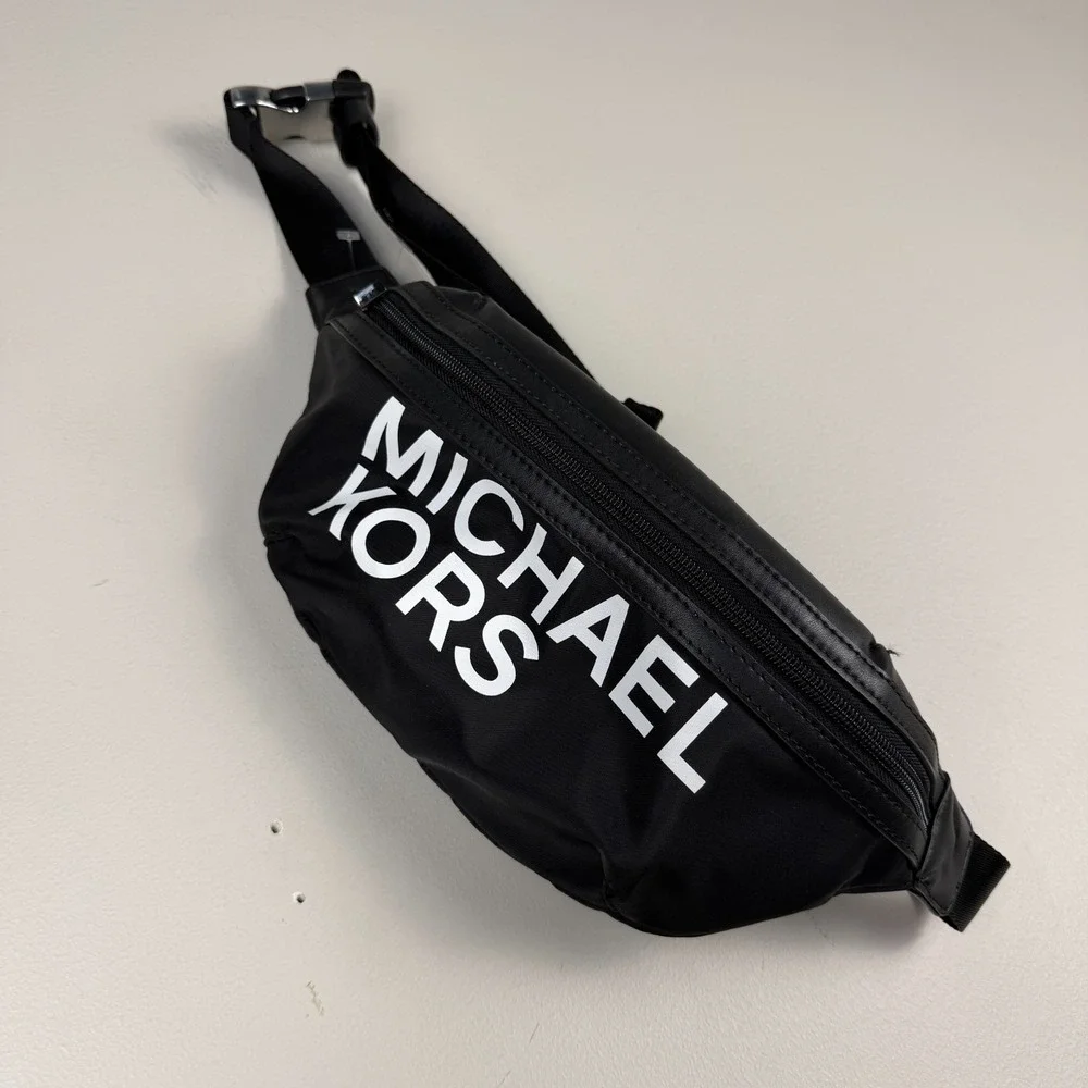 Michael Kors Belt Bag Women's Black Nylon Classic Logo Print Adjustable Strap
